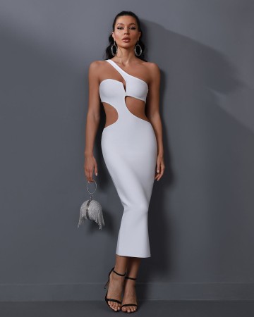 One Shoulder Cutout Midi Bandage Dress