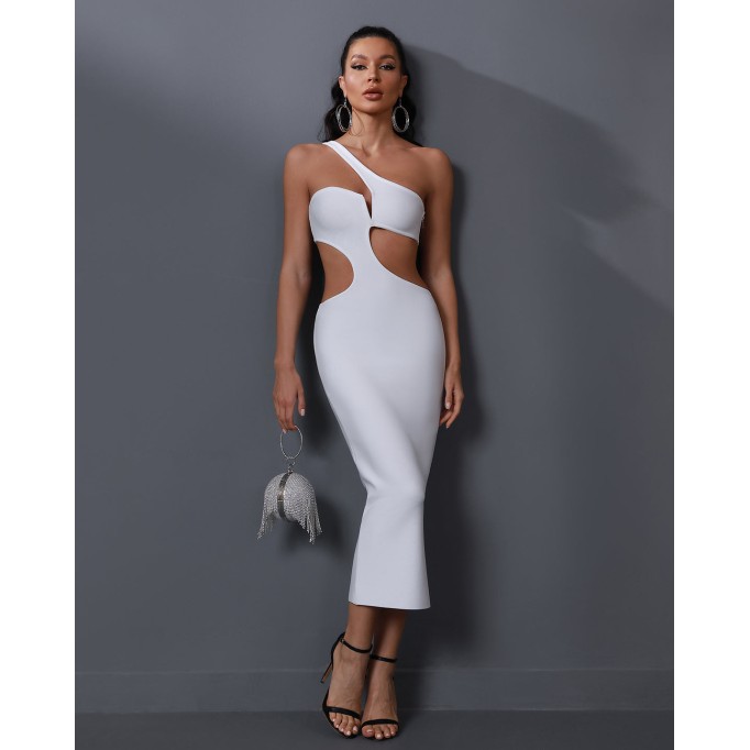 One Shoulder Cutout Midi Bandage Dress