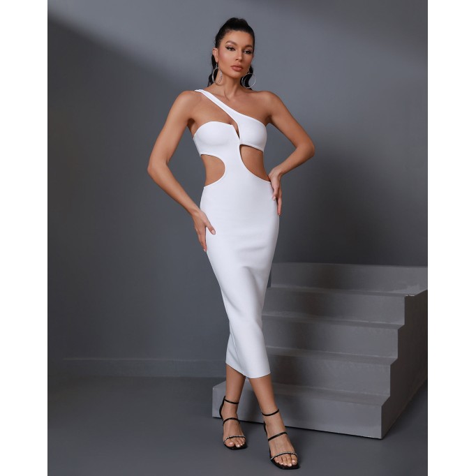 One Shoulder Cutout Midi Bandage Dress