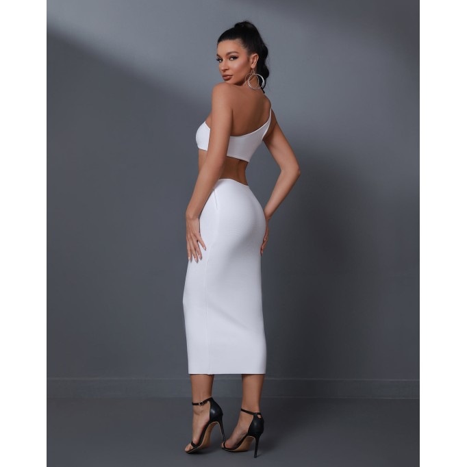 One Shoulder Cutout Midi Bandage Dress