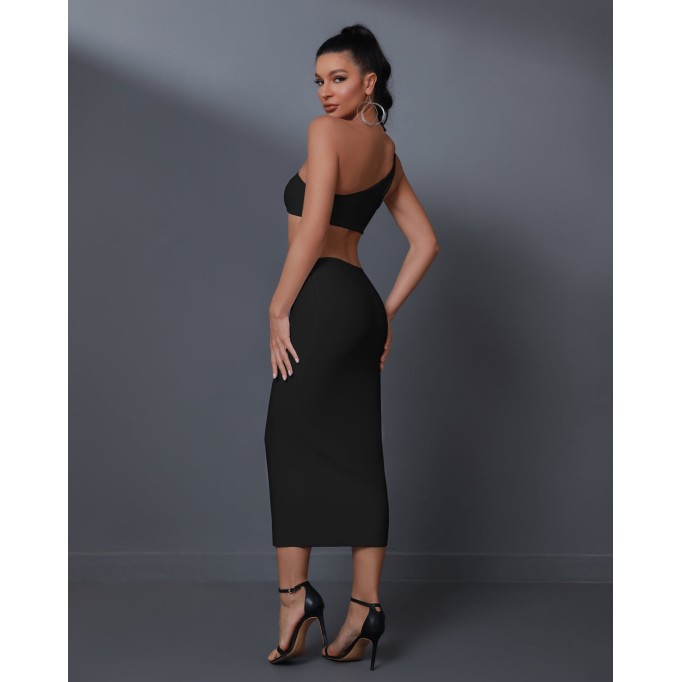 One Shoulder Cutout Midi Bandage Dress