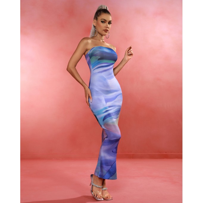 Lavender Sea Tube Maxi Bodycon Dress