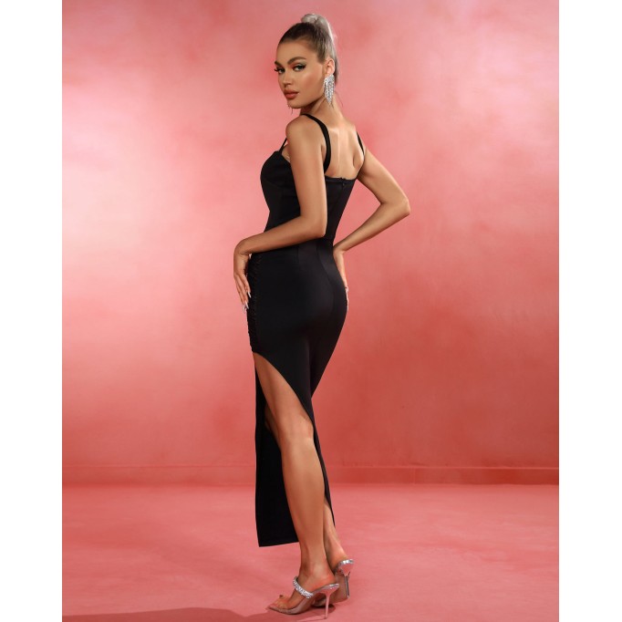 Strappy Cutout Mesh Maxi Bandage Dress