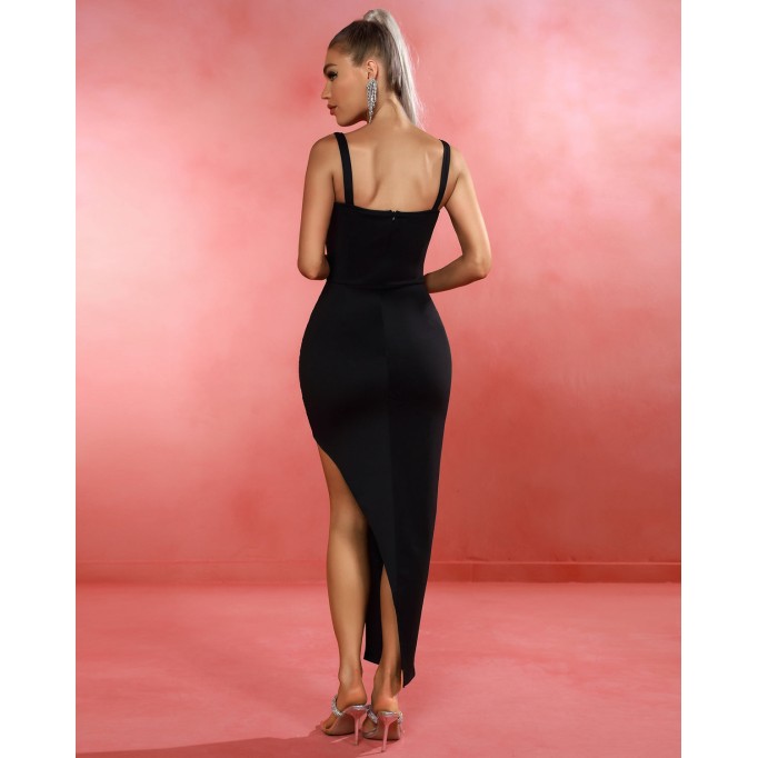 Strappy Cutout Mesh Maxi Bandage Dress