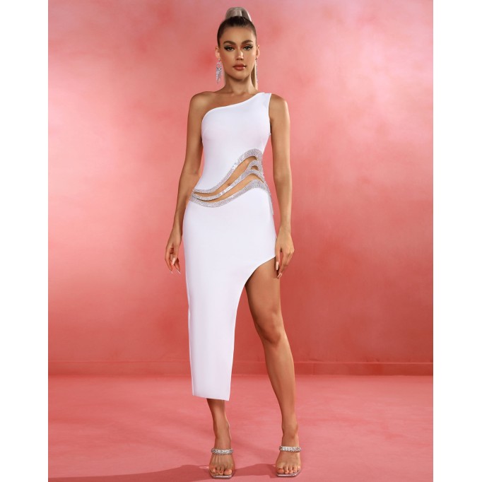 One-shoulder Embellished Wave Bandage Dress