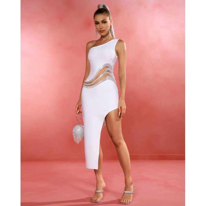 One-shoulder Embellished Wave Bandage Dress