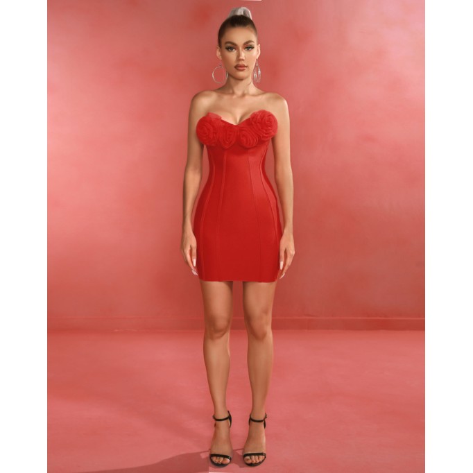 Red Flower Mini Bandage Dress