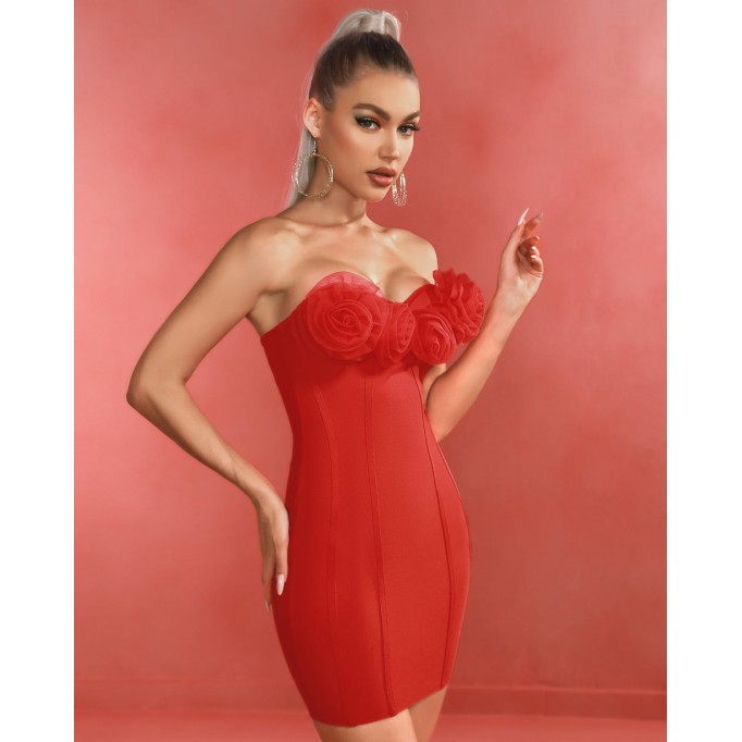 Red Flower Mini Bandage Dress