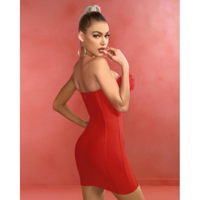 Red Flower Mini Bandage Dress