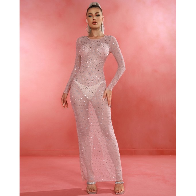 See Through Mesh Pearl Cover Up Dress