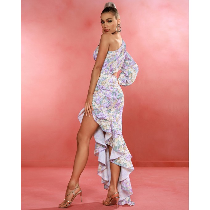 One Shoulder Cut Out Floral Maxi Dress