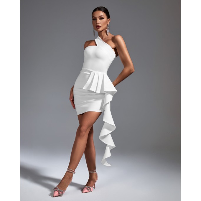 One Shoulder Draped Mini Bandage Dress