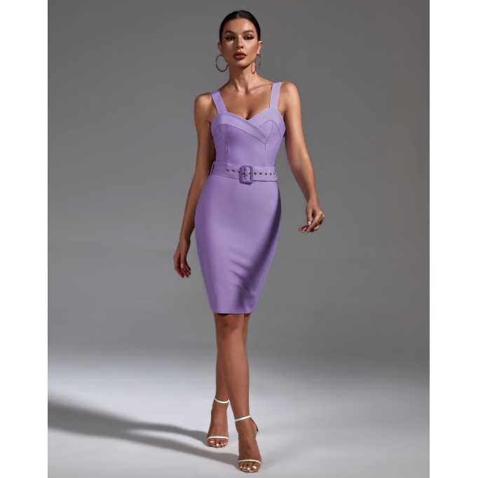 Lavender Sleeveless Bandage Dress With Belt