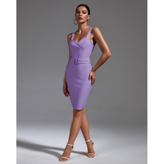 Lavender Sleeveless Bandage Dress With Belt