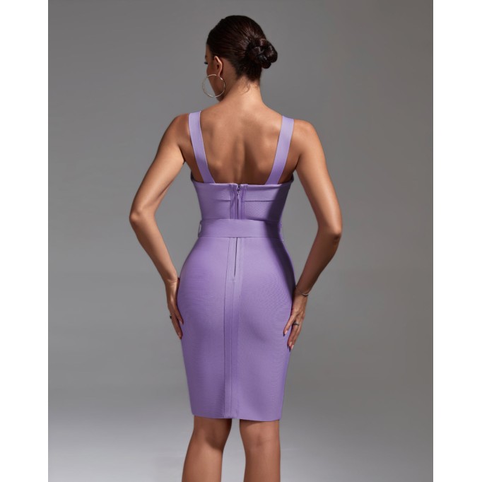 Lavender Sleeveless Bandage Dress With Belt