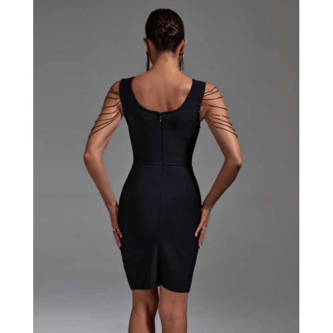 V Neck Draped Beads Bandage Dress