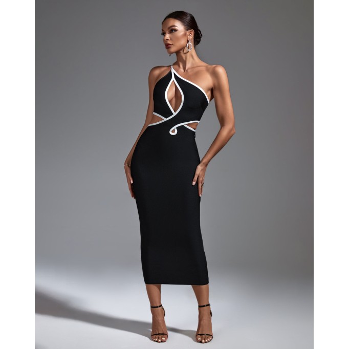 One Shoulder Cutout Midi Bandage Dress