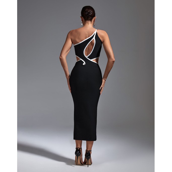 One Shoulder Cutout Midi Bandage Dress