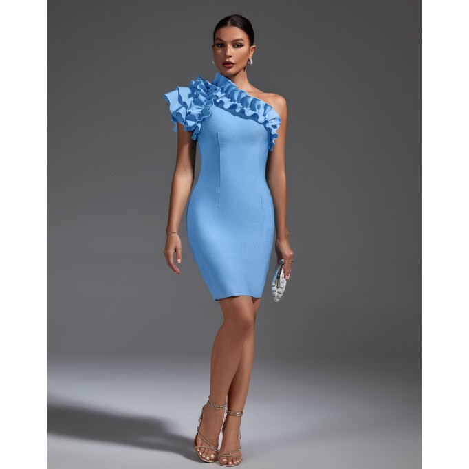 One Shoulder Ruffled Bandage Dress