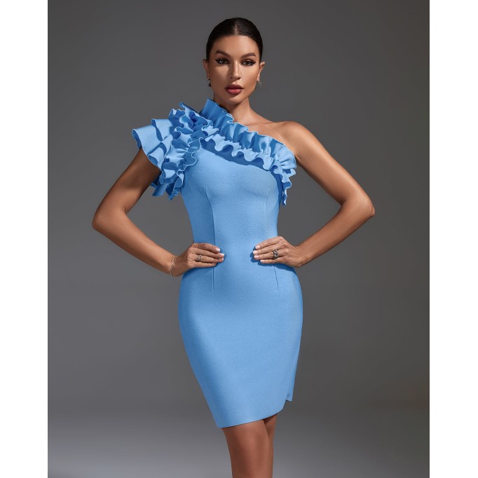 One Shoulder Ruffled Bandage Dress