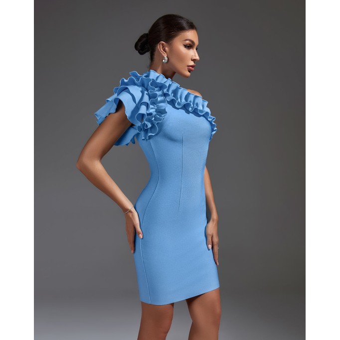 One Shoulder Ruffled Bandage Dress