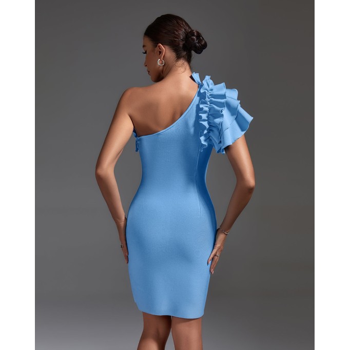 One Shoulder Ruffled Bandage Dress