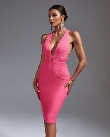 V Neck Backless Bandage Dress