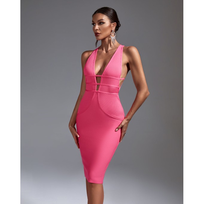 V Neck Backless Bandage Dress