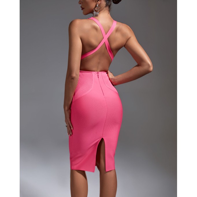 V Neck Backless Bandage Dress