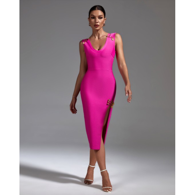 Coin Pin Embellished Midi Bandage Dress