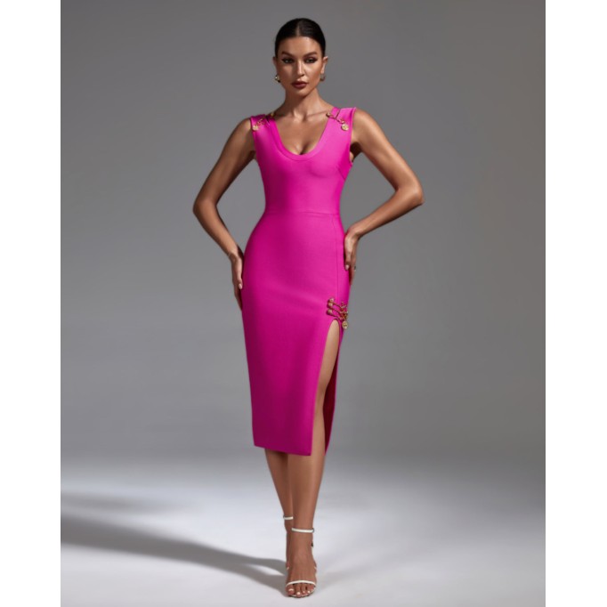 Coin Pin Embellished Midi Bandage Dress