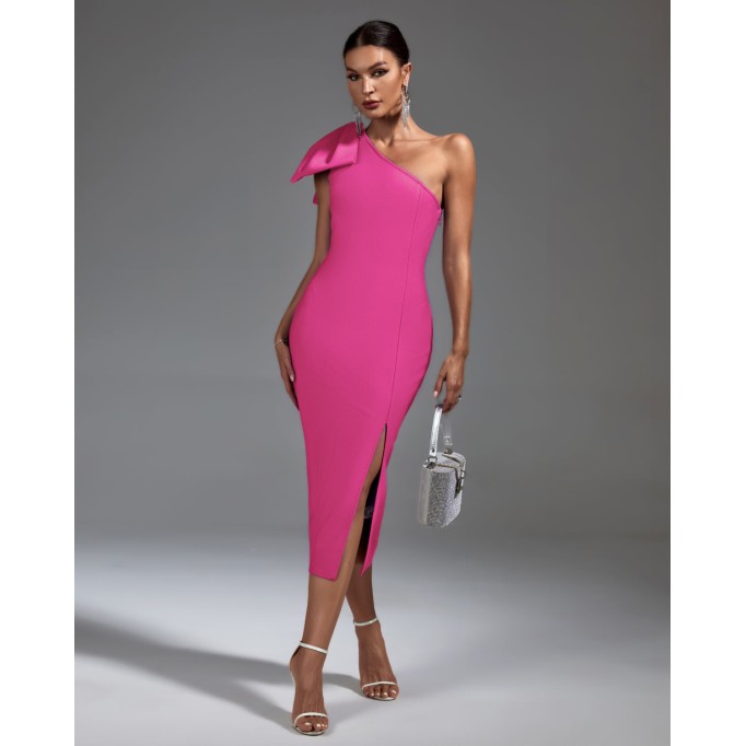 One Shoulder Side Slit Midi Bandage Dress