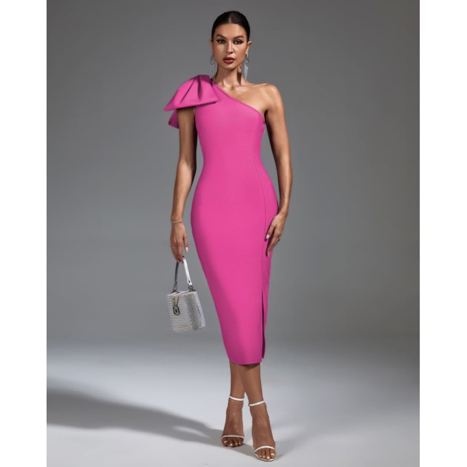 One Shoulder Side Slit Midi Bandage Dress