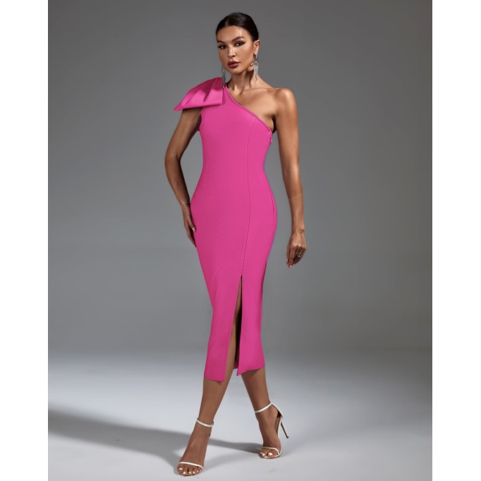 One Shoulder Side Slit Midi Bandage Dress