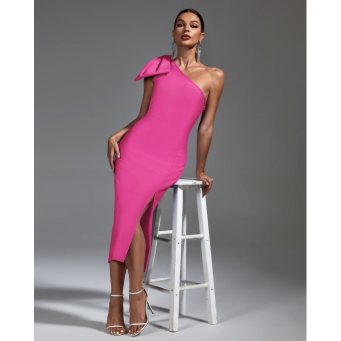 One Shoulder Side Slit Midi Bandage Dress