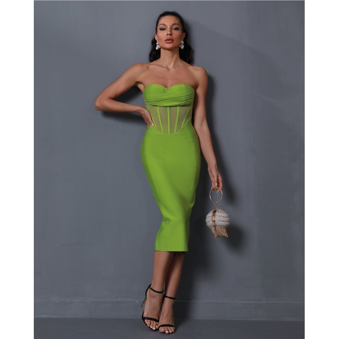 Backless Mesh Bandage Midi Dress