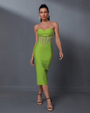 Backless Mesh Bandage Midi Dress