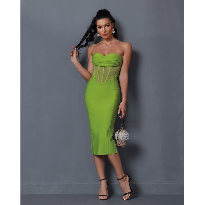 Backless Mesh Bandage Midi Dress