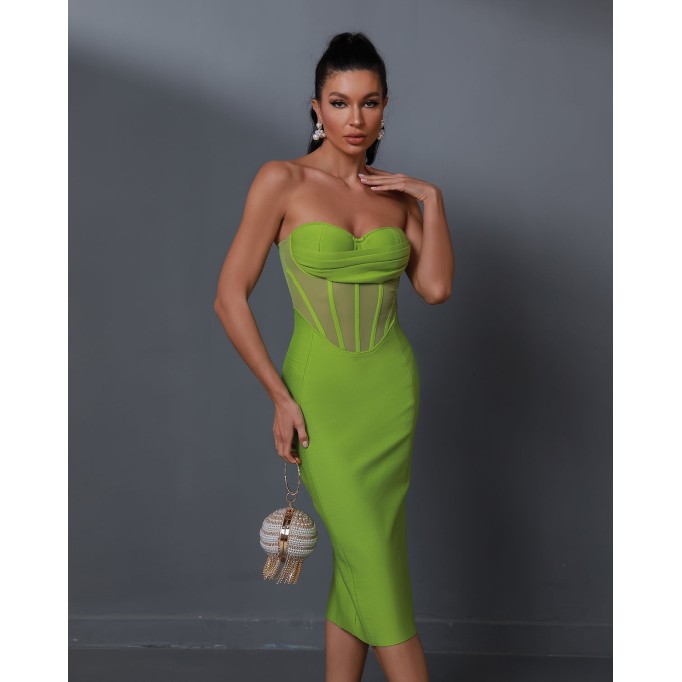 Backless Mesh Bandage Midi Dress