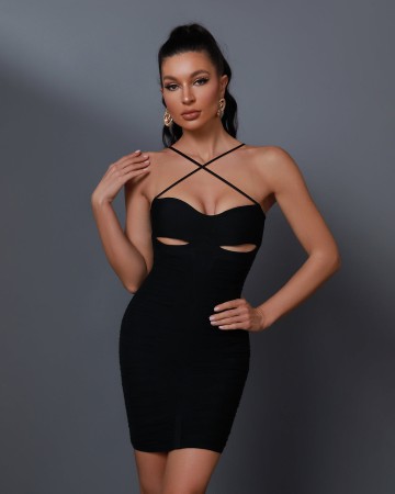 Cut-out Detail Ruched Mini Bandage Dress