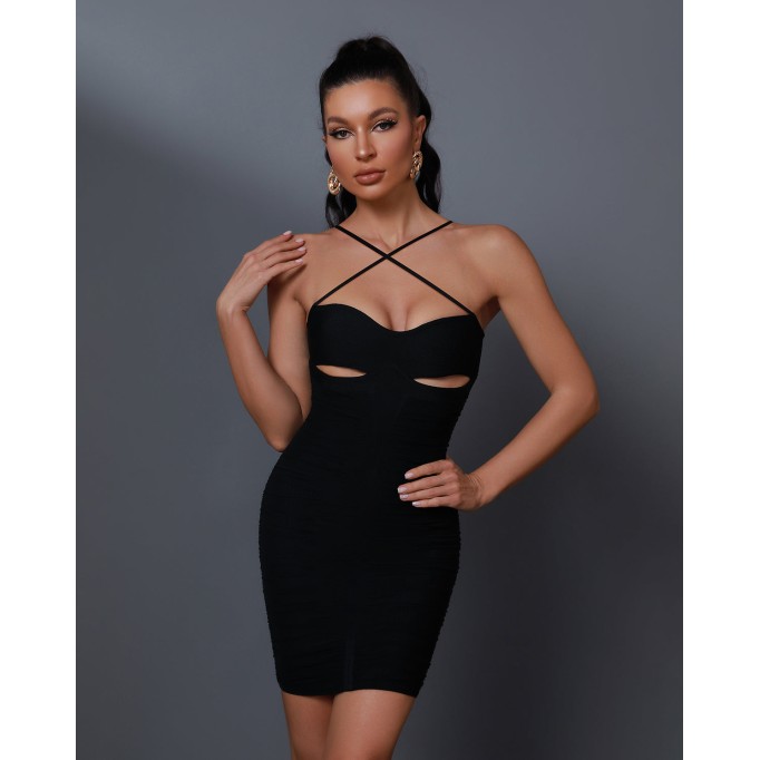 Cut-out Detail Ruched Mini Bandage Dress