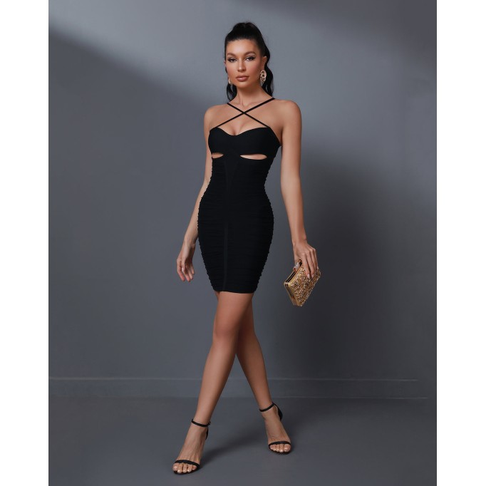 Cut-out Detail Ruched Mini Bandage Dress