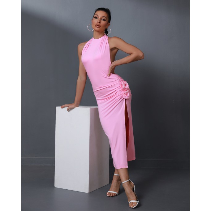 Halterneck Jersey Backless Midi Dress