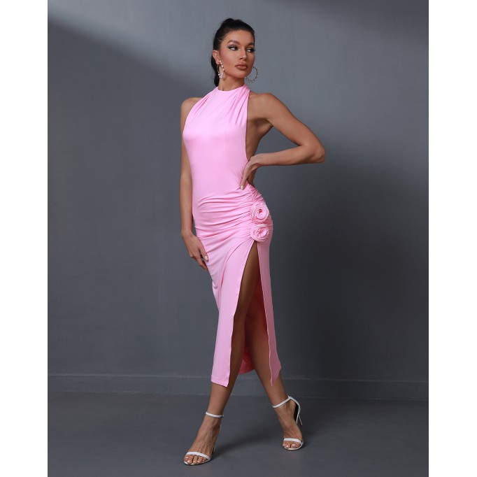 Halterneck Jersey Backless Midi Dress