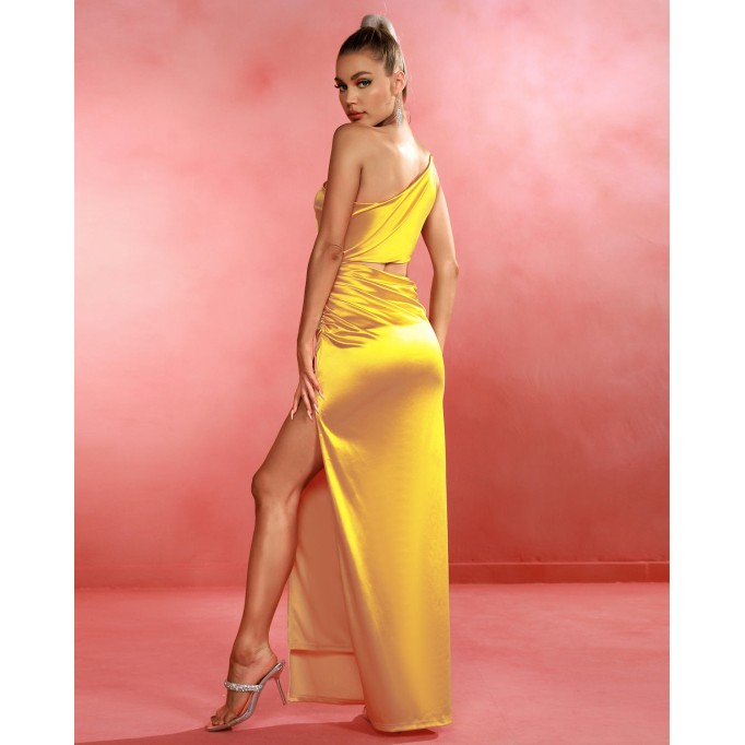 One Shoulder Side Slit Maxi Bodycon Dress