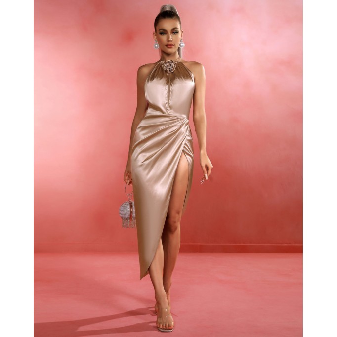 Skylar Rose Gold Backless Midi Dress