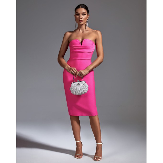 Strapless Sleeveless Plain Midi Bandage Dress