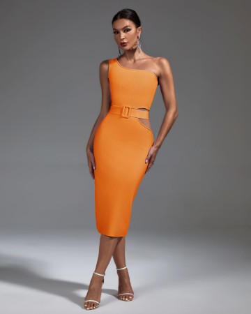 One Shoulder Sleeveless With Belt Bandage Dress