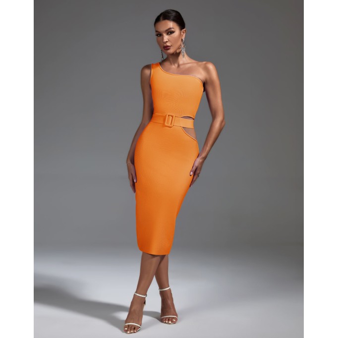 One Shoulder Sleeveless With Belt Bandage Dress