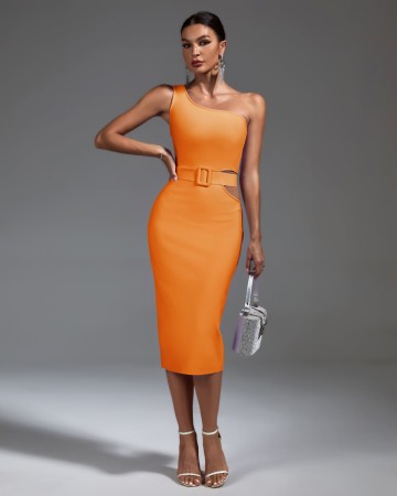 One Shoulder Sleeveless With Belt Bandage Dress